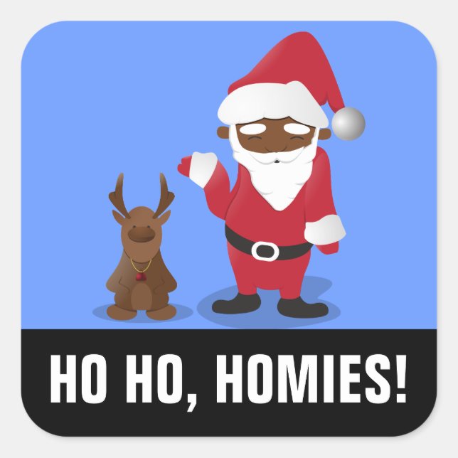 Frohe Weihnachts-Homeboys: Black Santa & Blingin' Quadratischer Aufkleber (Vorderseite)