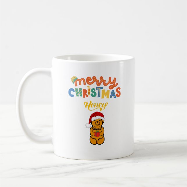 Frohe Weihnachts-Honey-Bär niedlich und präsentier Kaffeetasse (Links)