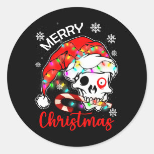 Frohe Weihnachts-Horror Santa Skull mit Candy Cane Runder Aufkleber