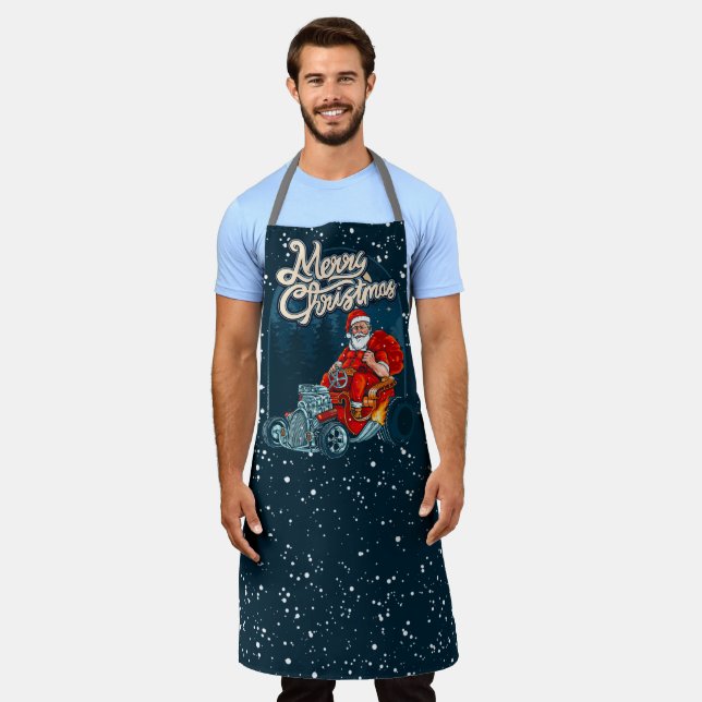 Frohe Weihnachts Hotrod Funny Car Santa Claus Schürze (Getragen)