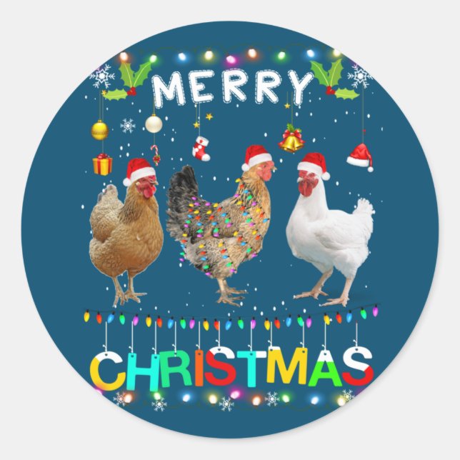 Frohe Weihnachts Hühnchen Shirt Weihnachtsmannmütz Runder Aufkleber (Vorderseite)