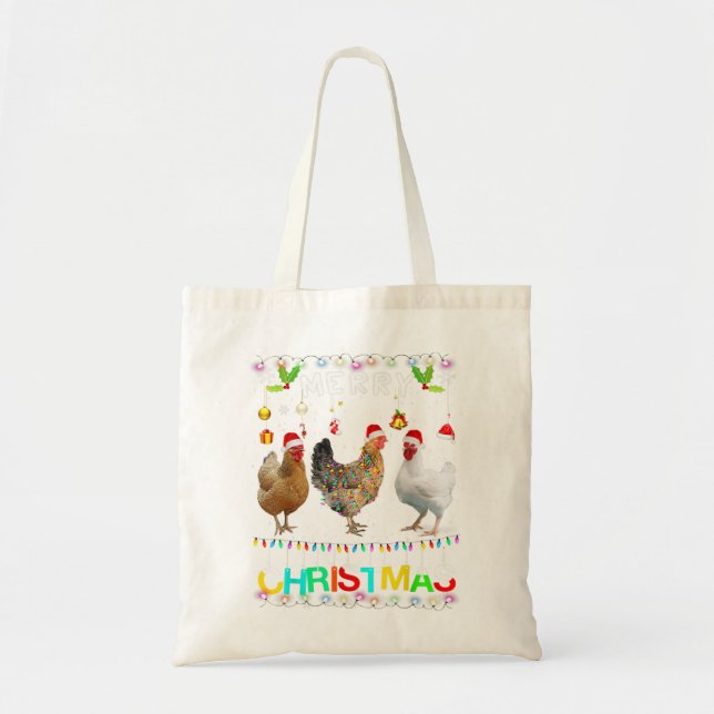 Frohe Weihnachts Hühnchen Weihnachtsmannmütze Ligh Tragetasche (Vorne)