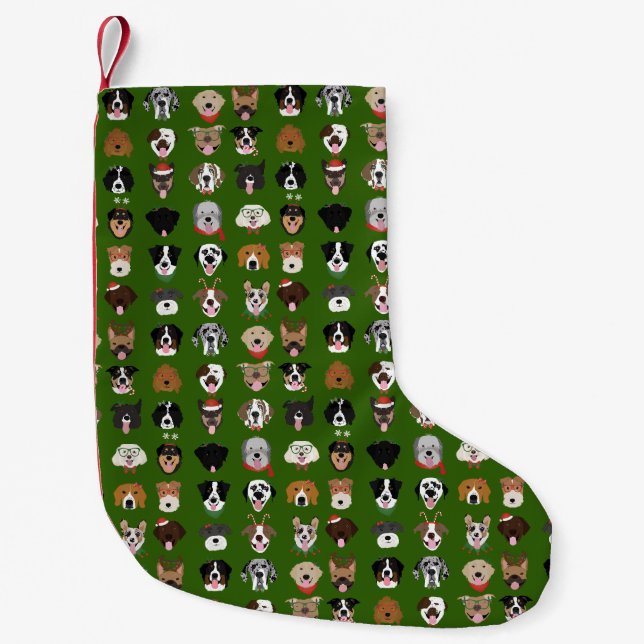 Frohe Weihnachts-Hund-Gesicht-Muster Kleiner Weihnachtsstrumpf (Vorderseite)