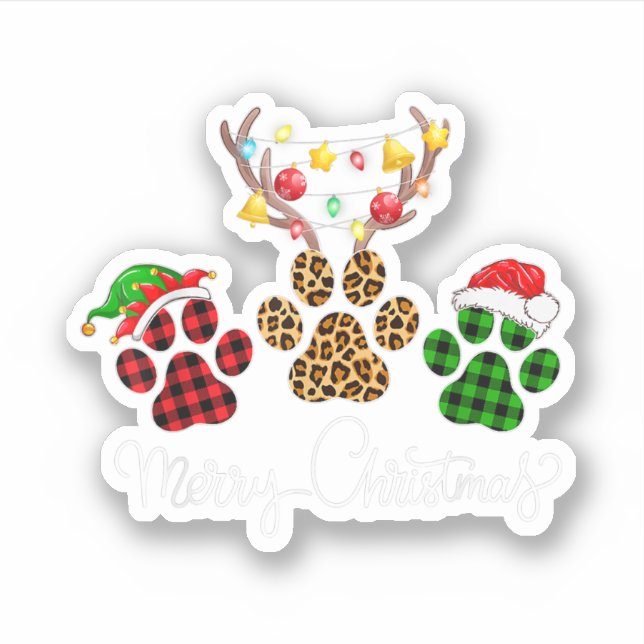 Frohe Weihnachts-Hund Paws Lights Buffalo Kariert  Aufkleber (Vorderseite)