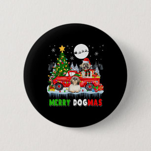 Frohe Weihnachts-Hund Santa Elf Shih Tzus auf Lief Button