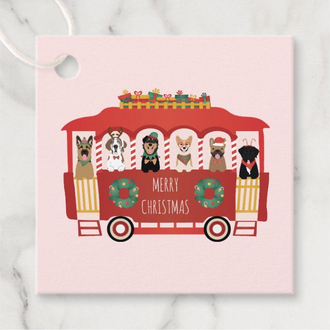 Frohe Weihnachts-Hunde Urlaub Trolly Geschenkanhänger (Vorderseite)