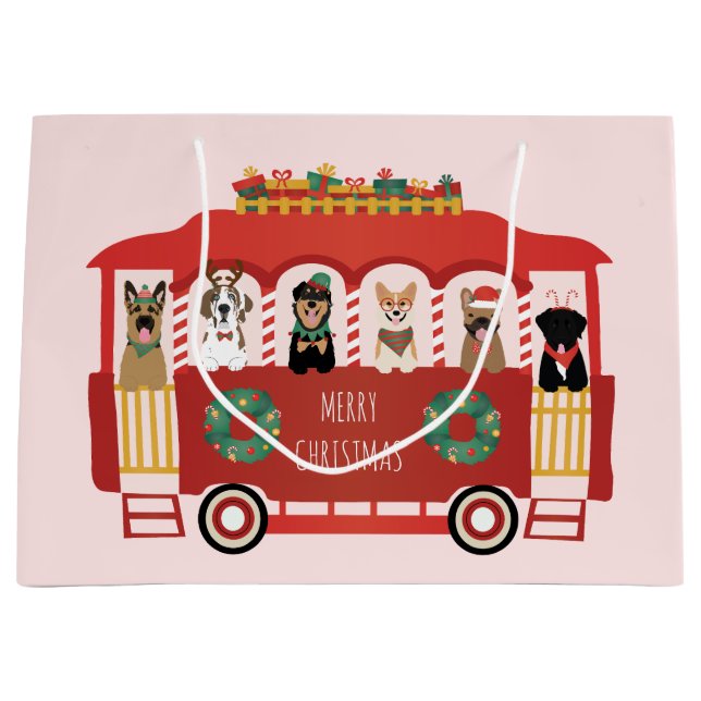Frohe Weihnachts-Hunde Urlaub Trolly Große Geschenktüte (Vorderseite)