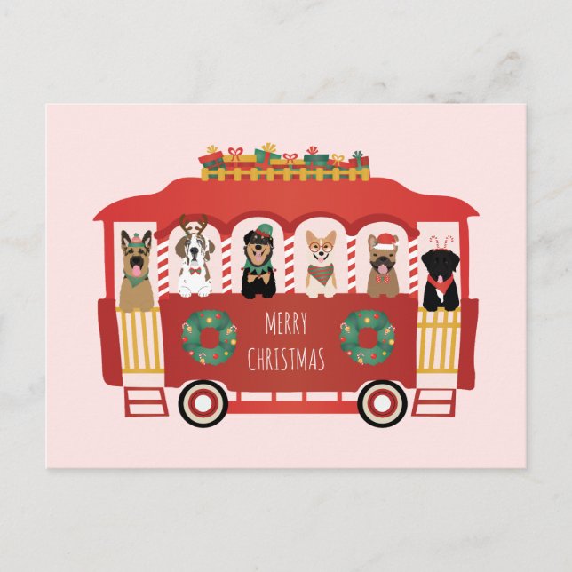 Frohe Weihnachts-Hunde Urlaub Trolly Postkarte (Vorderseite)