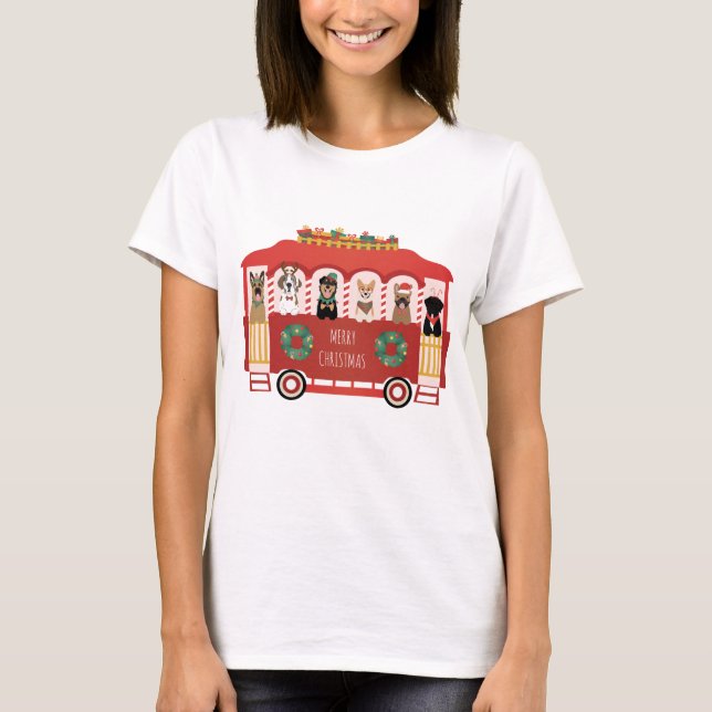 Frohe Weihnachts-Hunde Urlaub Trolly T-Shirt (Vorderseite)