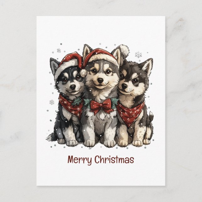 Frohe Weihnachts-Husky-Hunde Postkarte (Vorderseite)