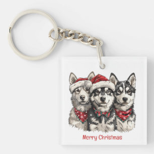 Frohe Weihnachts-Husky-Hunde Schlüsselanhänger