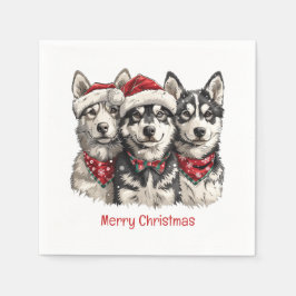 Frohe Weihnachts-Husky-Hunde Serviette
