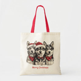 Frohe Weihnachts-Husky-Hunde Tragetasche