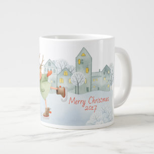 Frohe Weihnachts-Ice Skaten Deer im Winter am Jumbo-Tasse