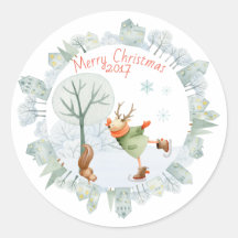 Frohe Weihnachts-Ice Skaten Deer im Winter am