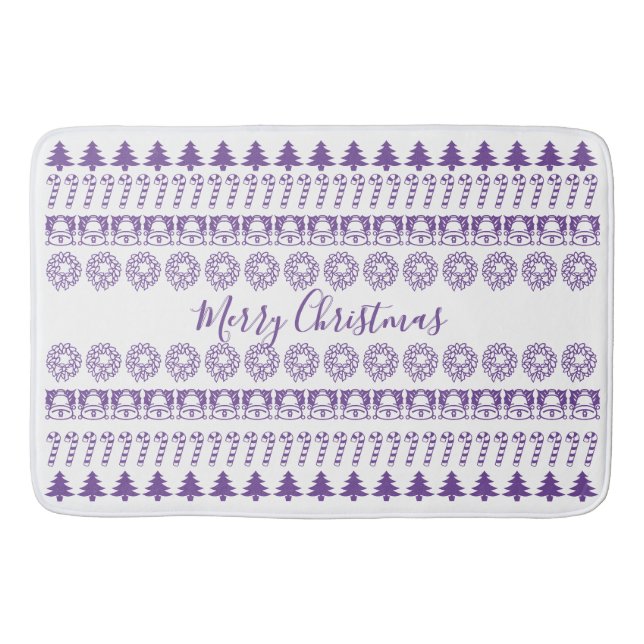 Frohe Weihnachts Iconic Muster Lila/weiß Badematte (Vorderseite)