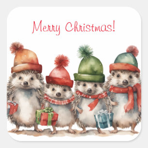 Frohe Weihnachts-Igel Quadratischer Aufkleber