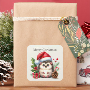 Frohe Weihnachts-Igel Quadratischer Aufkleber