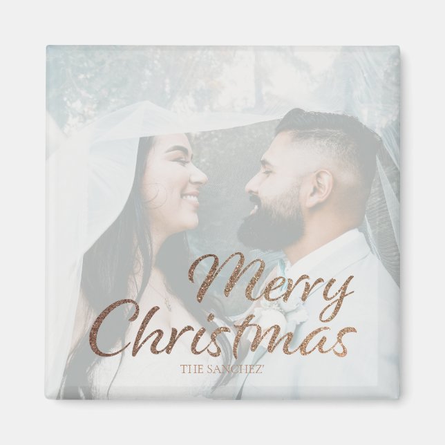 Frohe Weihnachts-Imitate Gold Custom Foto & Name Magnet (Vorne)