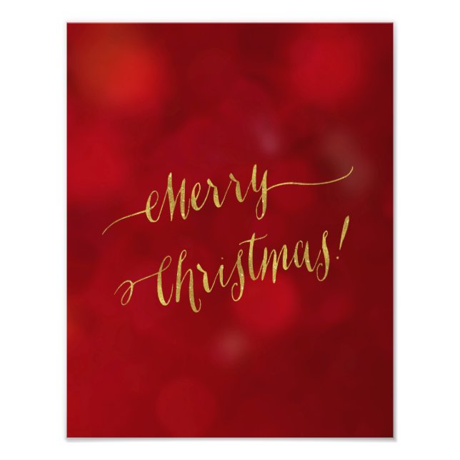 Frohe Weihnachts-Imitate Gold Foil Red Bokeh Skrip Fotodruck (Vorne)