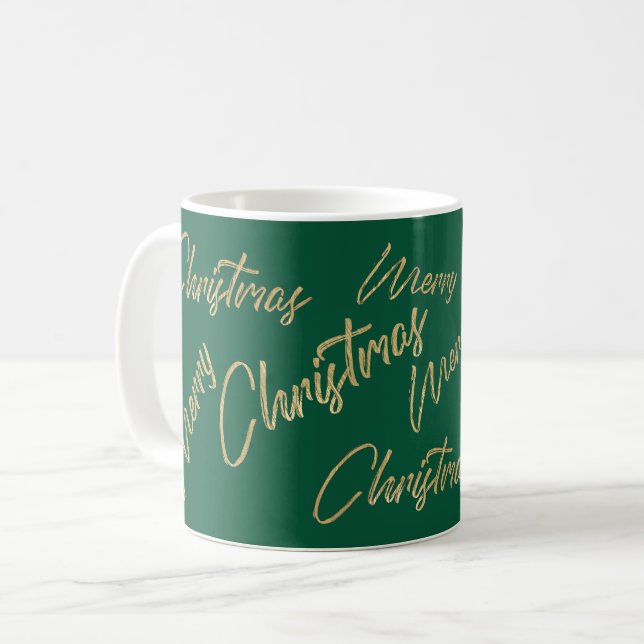 Frohe Weihnachts-Imitate Gold Foil und Green Coffe Kaffeetasse (Vorderseite Links)