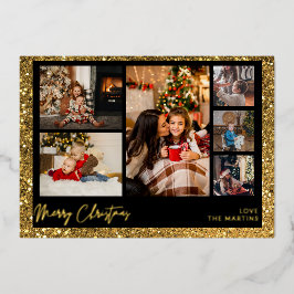 Frohe Weihnachts-Imitate Gold Glitzer Multi Foto Folieneinladung