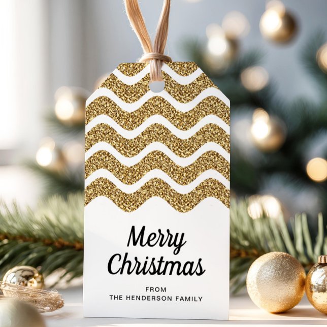 Frohe Weihnachts-Imitate Gold Glitzer White Geschenkanhänger (Merry Christmas Faux Gold Glitter White Gift Tags)