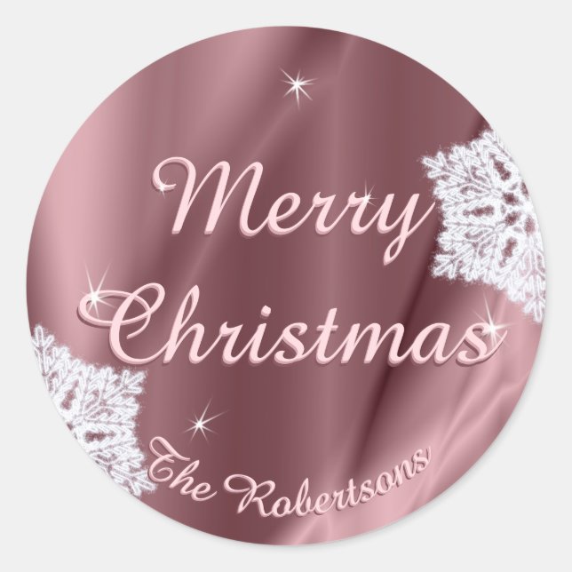 Frohe Weihnachts-Imitate Rose Gold Custom Snowflak Runder Aufkleber (Vorderseite)