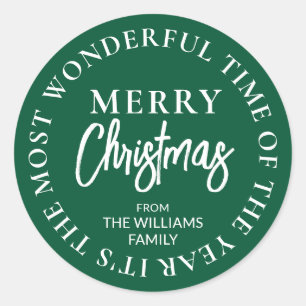 Frohe Weihnachts-Individuelle Name Green Runder Aufkleber