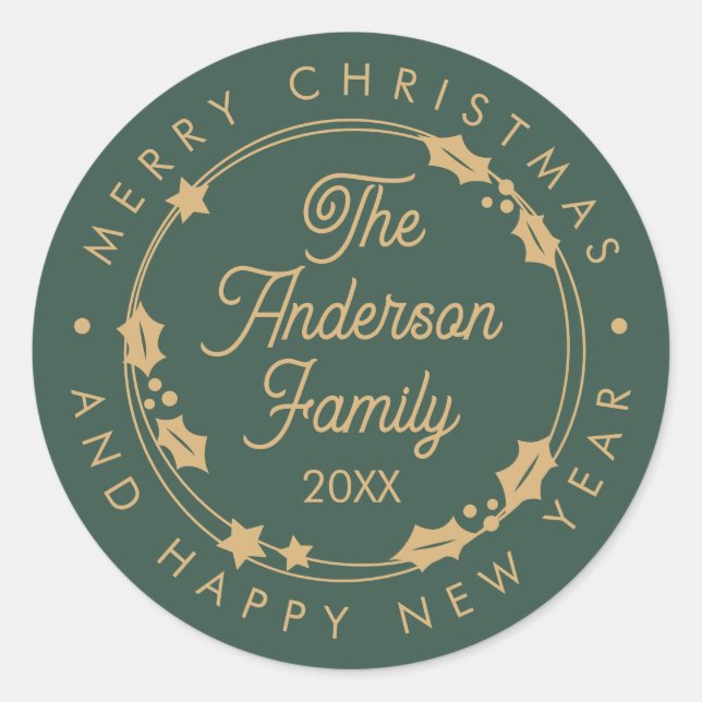 Frohe Weihnachts-Individuelle Name Jahr Script Wre Runder Aufkleber (Vorderseite)