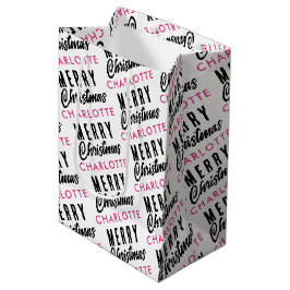 Frohe Weihnachts-Individuelle Name Pink Trendy Mittlere Geschenktüte