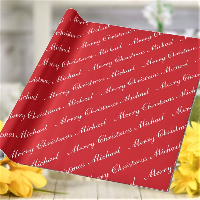 Frohe Weihnachts-Individuelle Name Red Chic Person Geschenkpapier (Von Creator hochgeladen)