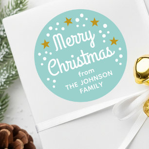 Frohe Weihnachts-Individuelle Name Simple Mint Blu Runder Aufkleber