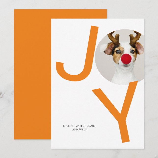 Frohe Weihnachts Joy Orange Foto Card Einladung (Vorne/Hinten)