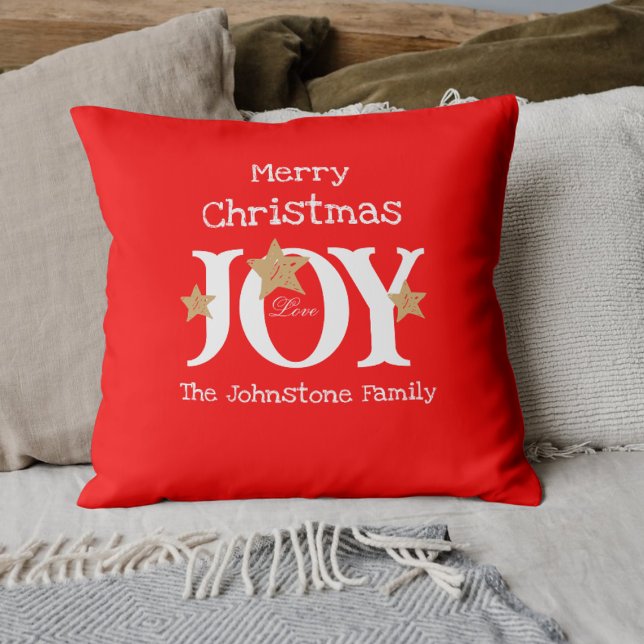 Frohe Weihnachts Joy Script Name Red Holiday Kissen (Cultivate a little Christmas Joy with these bright and cheerful throw pillows.)