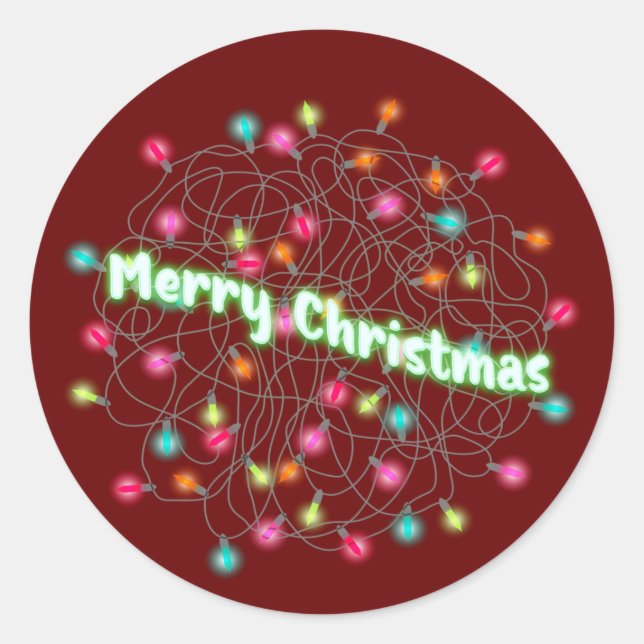 Frohe Weihnachts-Jumble von Lichtern Neon Text Runder Aufkleber (Vorderseite)