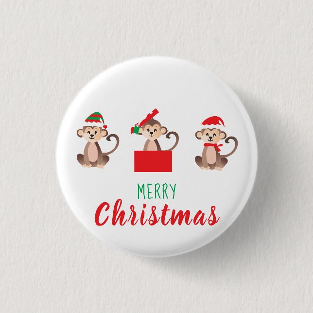 Frohe Weihnachts-Jungle Weihnachtsaffen Button (Vorderseite)