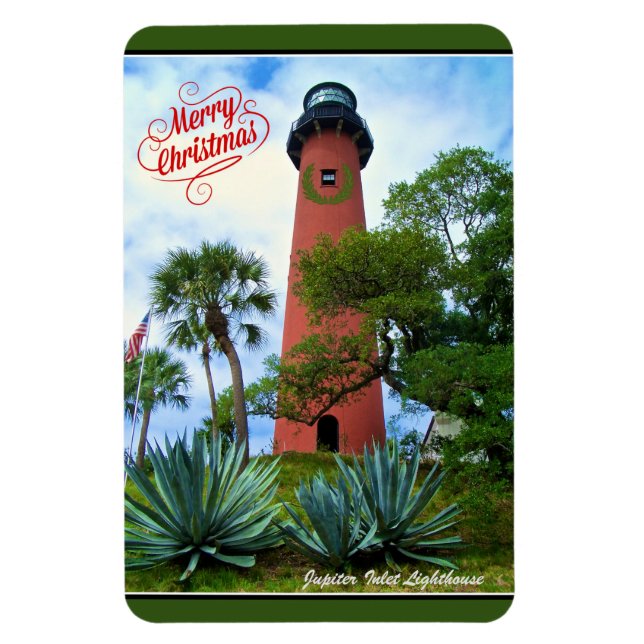 Frohe Weihnachts Jupiter Inlet Lighthouse Florida Magnet (Vertikal)