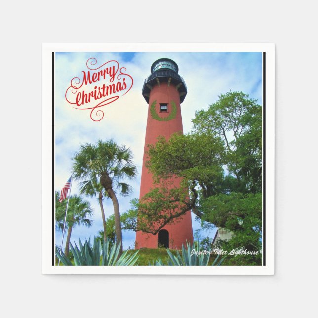 Frohe Weihnachts Jupiter Inlet Lighthouse Florida Serviette (Vorderseite)