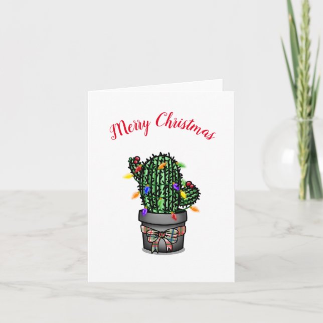 Frohe Weihnachts-Kakteen mit Lichtern Karte (Vorderseite)