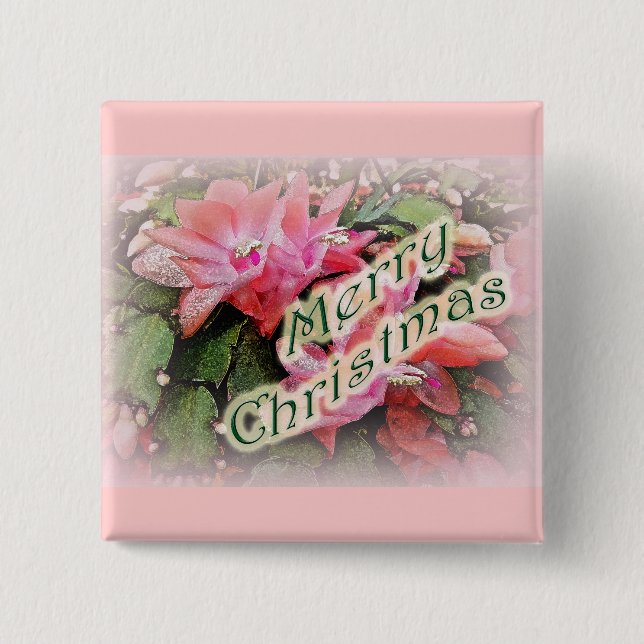 Frohe Weihnachts-Kaktus-Blume Button (Vorderseite)
