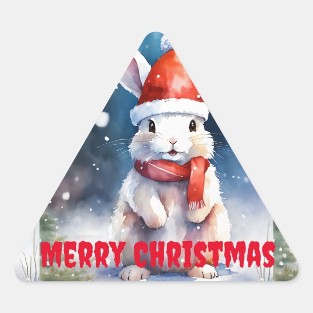 Frohe Weihnachts-Kaninchen-Triangle-Aufkleber - Dreieckiger Aufkleber (Vorderseite)