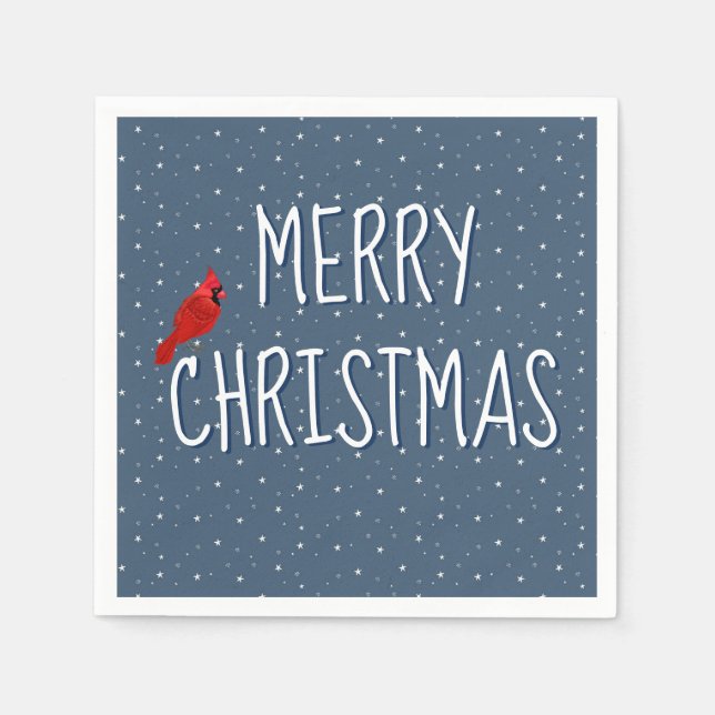 Frohe Weihnachts-Kardinal auf den Sternen Serviette (Vorderseite)