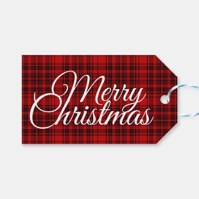 Frohe Weihnachts-Karo Kariert Black Red White Lett Geschenkanhänger (Vorderseite (Horizontal))