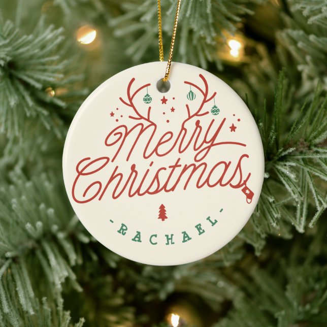 Frohe Weihnachts-Karo Kariert Personalisierte Rent Keramik Ornament (Baum)