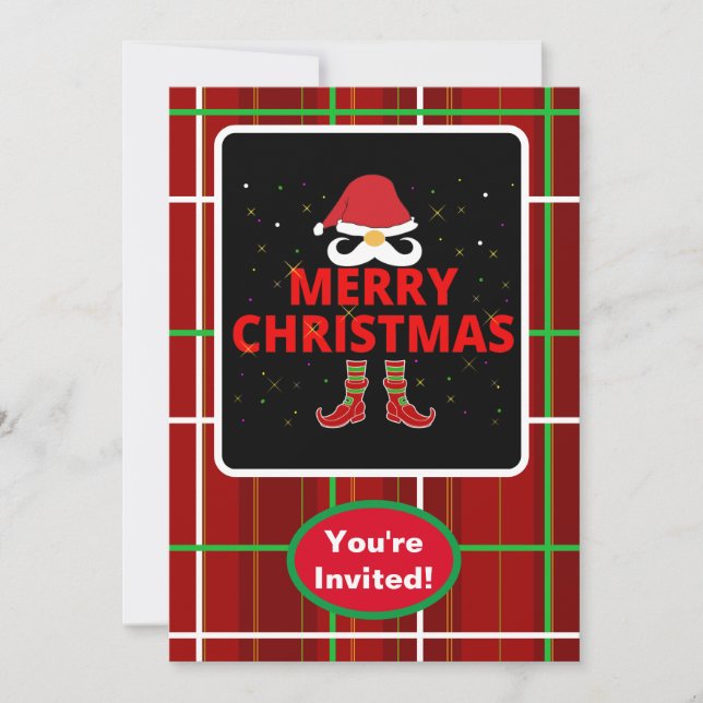 Frohe Weihnachts-Karo Karierte Weihnachts-Party-Ve Einladung (Vorderseite)