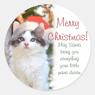 Frohe Weihnachts-Kitten-Sticker mit Vers Runder Aufkleber