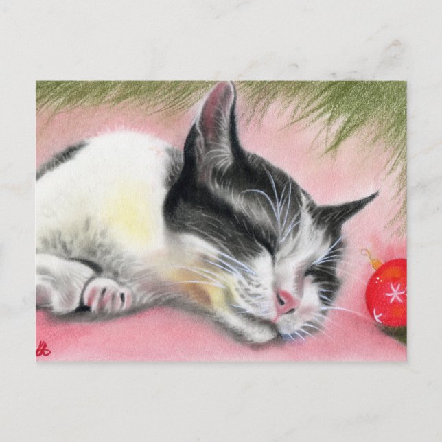 Frohe Weihnachts Kitty Cat Postcard Feiertagspostkarte (Vorderseite)