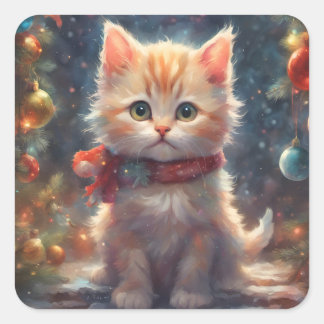 Frohe Weihnachts-Kitty-Katze, Ferienkuchen, Hausti Quadratischer Aufkleber