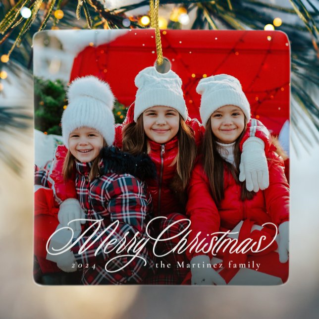 Frohe Weihnachts-Klassik Drehbuch ein Foto Urlaub Keramikornament (Von Creator hochgeladen)